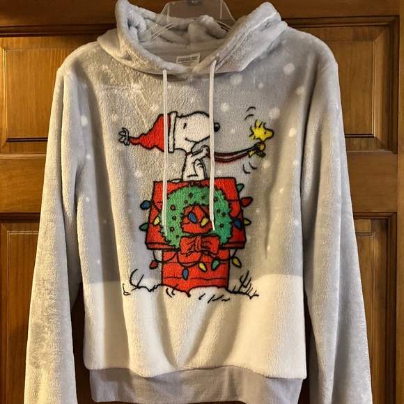 PEANUTS SNOOPY & WOODSTOCK PLUSH XMAS PULLOVER HOODIE SIZE SMALL - Picture 1 of 7
